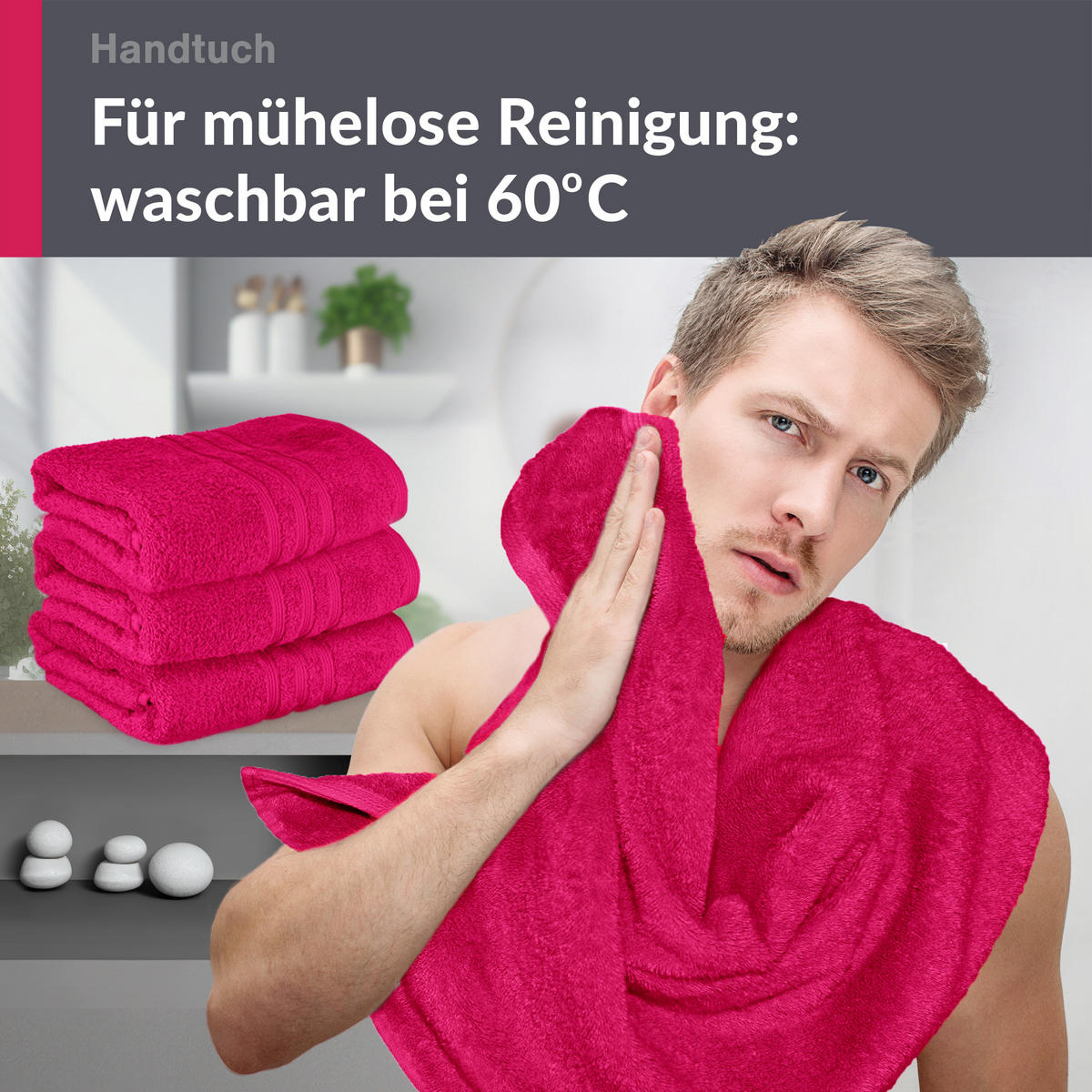 HANDTUCH 50x100 cm London Rhabarber Rot 4er Set - Pink, Textil (50/100cm) - Lashuma