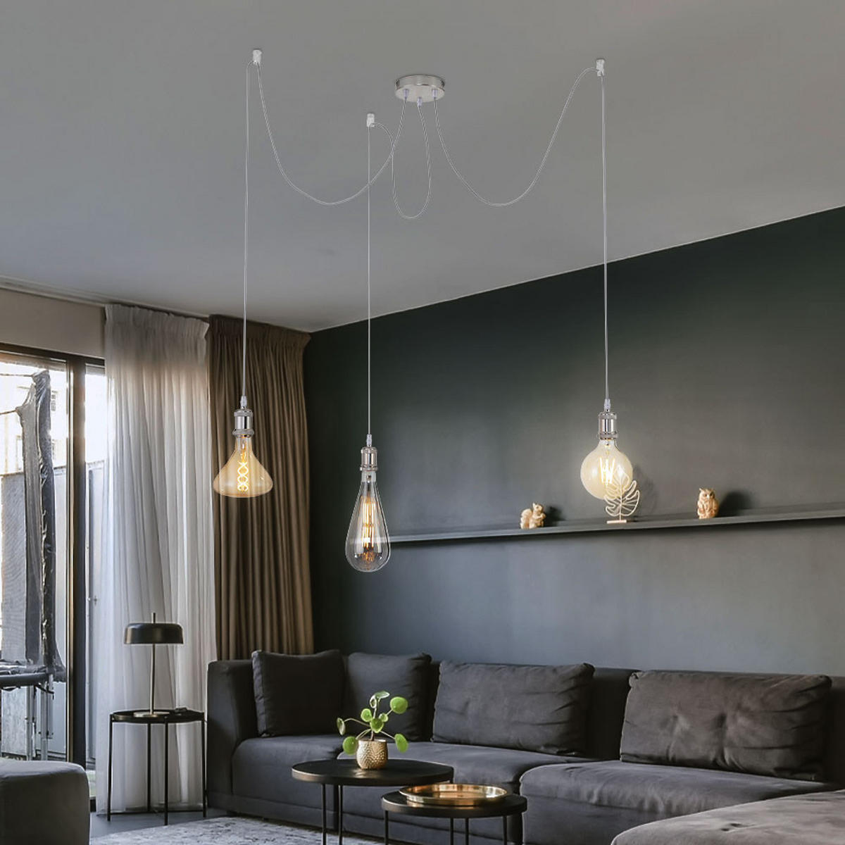 PENDELLEUCHTE Stahl Silber 3-Flammig Höhenverstellbar - Silberfarben, Metall (12/12/300cm)