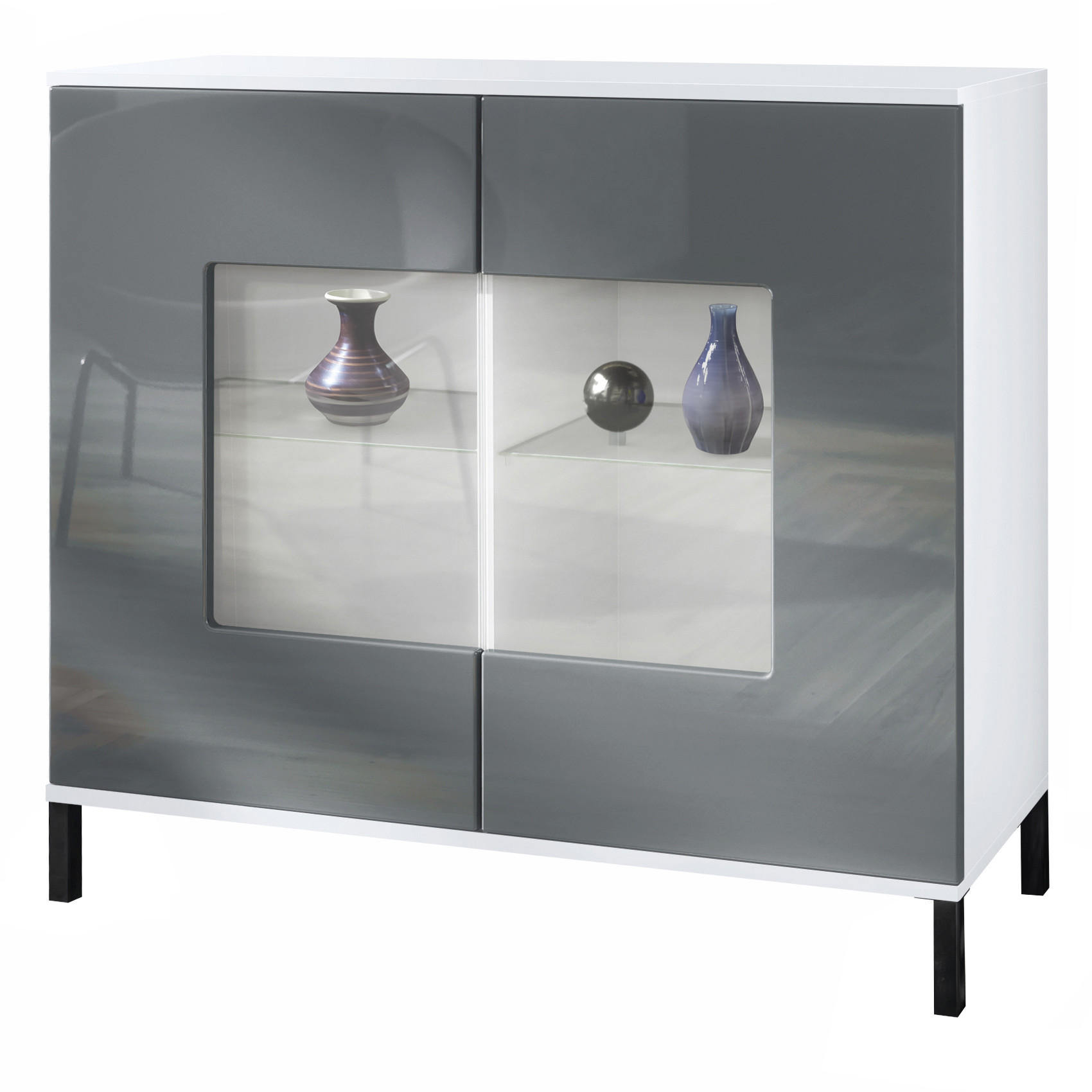 KOMMODE Grömitz Grau Hochglanz - Grau, Holzwerkstoff (92.5/83.5/35cm) - Vladon