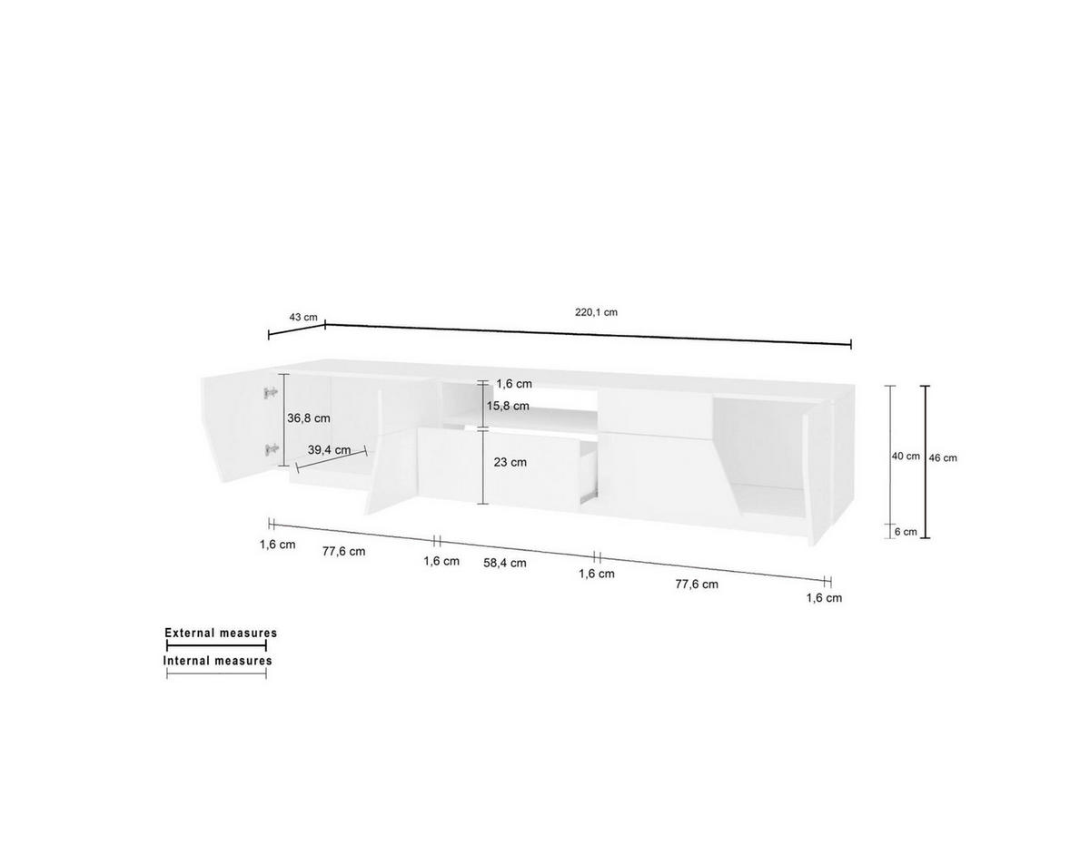 FERNSEHSCHRANK Glänzendes Weiß, Ahorn 43/220/46 cm - Ahornfarben/Weiß, Holzwerkstoff (220/46/43cm) - DMORA