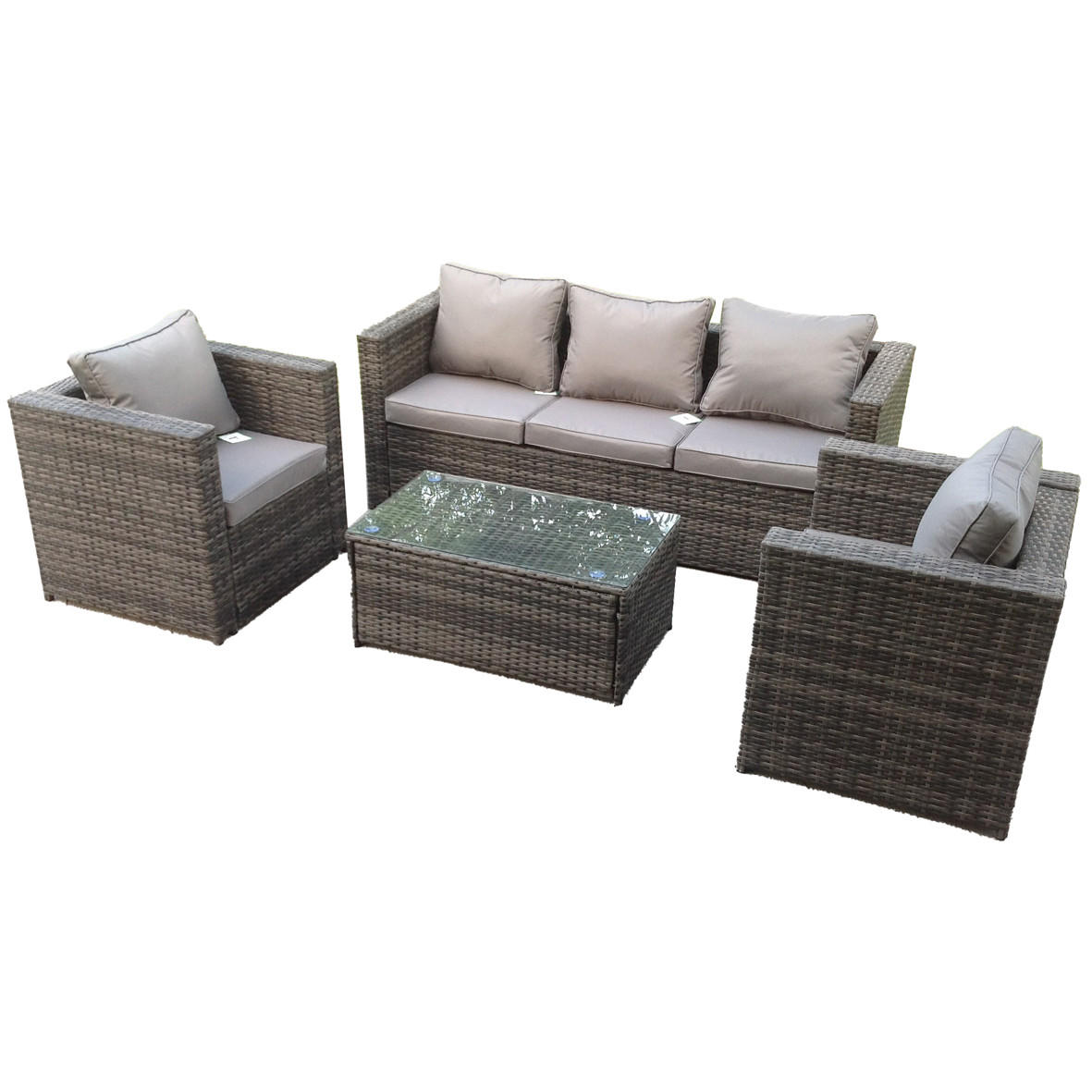 GARTENSOFA Hohe Rückenlehne Polyrattan 5-Sitzer - Dunkelgrau/Grau, Glas/Kunststoff - Fimous