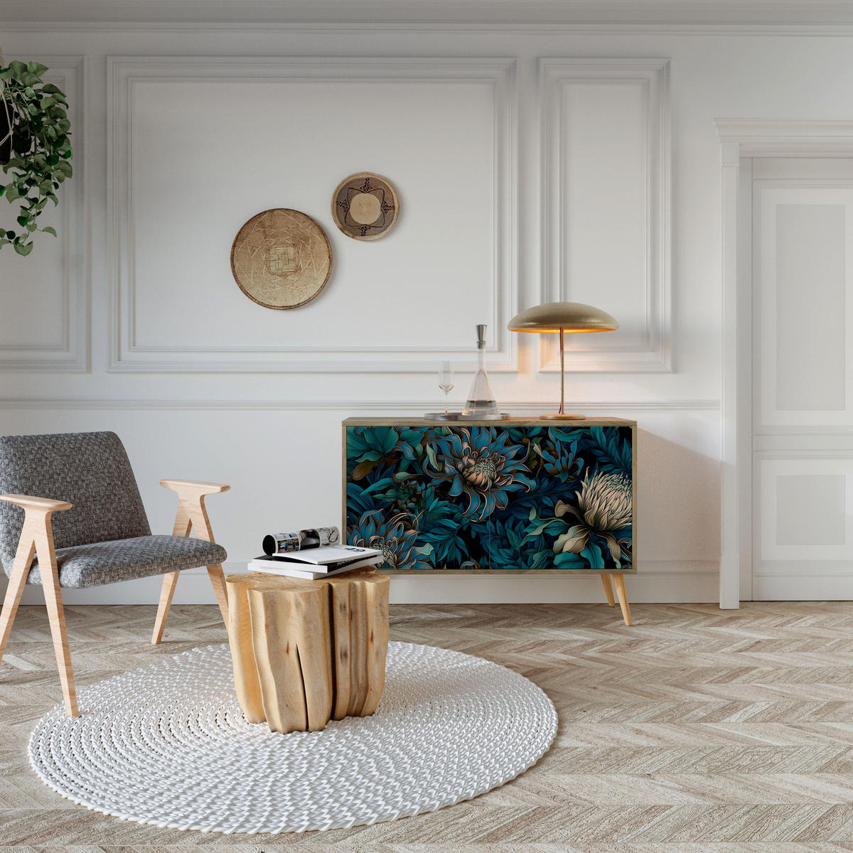 SIDEBOARD TWILIGHT BLOOM, Eicheneffekt, 111x42x77,5 cm, 2 Türen - Eichefarben/Buchefarben, Holzwerkstoff/Buchenholz (111/77.5/42cm) - SpaceRebels
