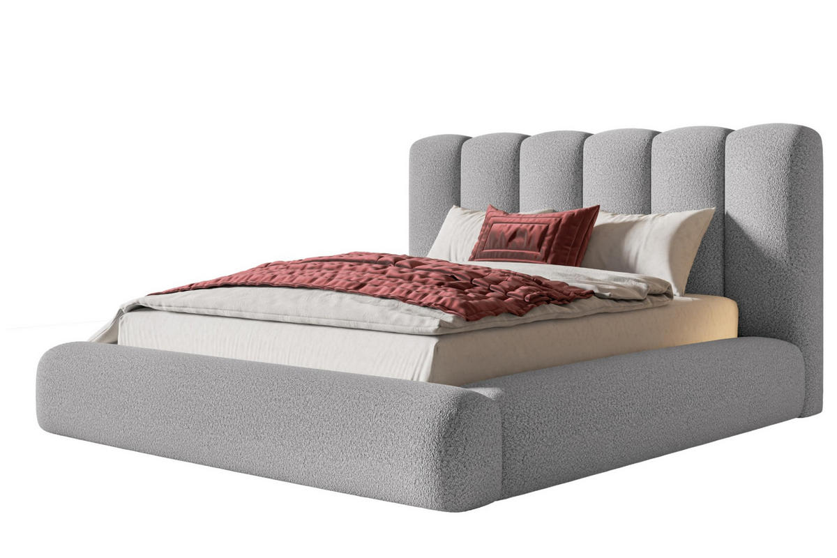 BETT 180x200 - Polsterbett mit Bettkasten und Metallrahmen - Modern Bett - Eleganter Catch Me-Stoff - Kollektion Alva Maxi - Hellgrau - Hellgrau, Holz/Textil (180/200cm) - Alpi-Möbel