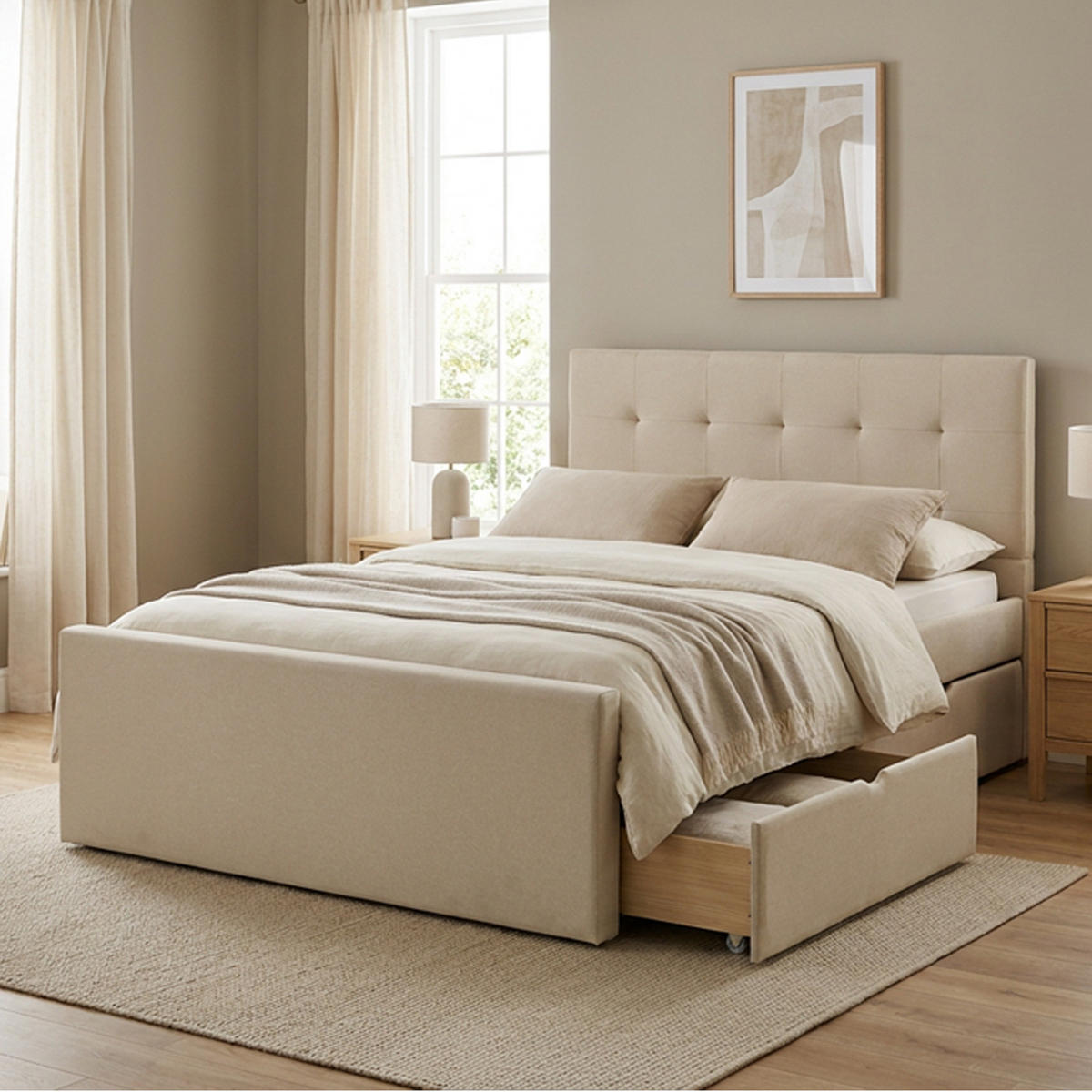 POLSTERBETT mit Stauraum 140/200 cm in Beige + Lattenrost - Anthrazit/Beige, Textil (140/200cm) - Homestyle4u