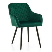 STUHL TODI gepolstert mit Steppung - grün - Samt Velours - Schwarz/Grün, Textil/Metall (56/85/62cm) - NEW HOME