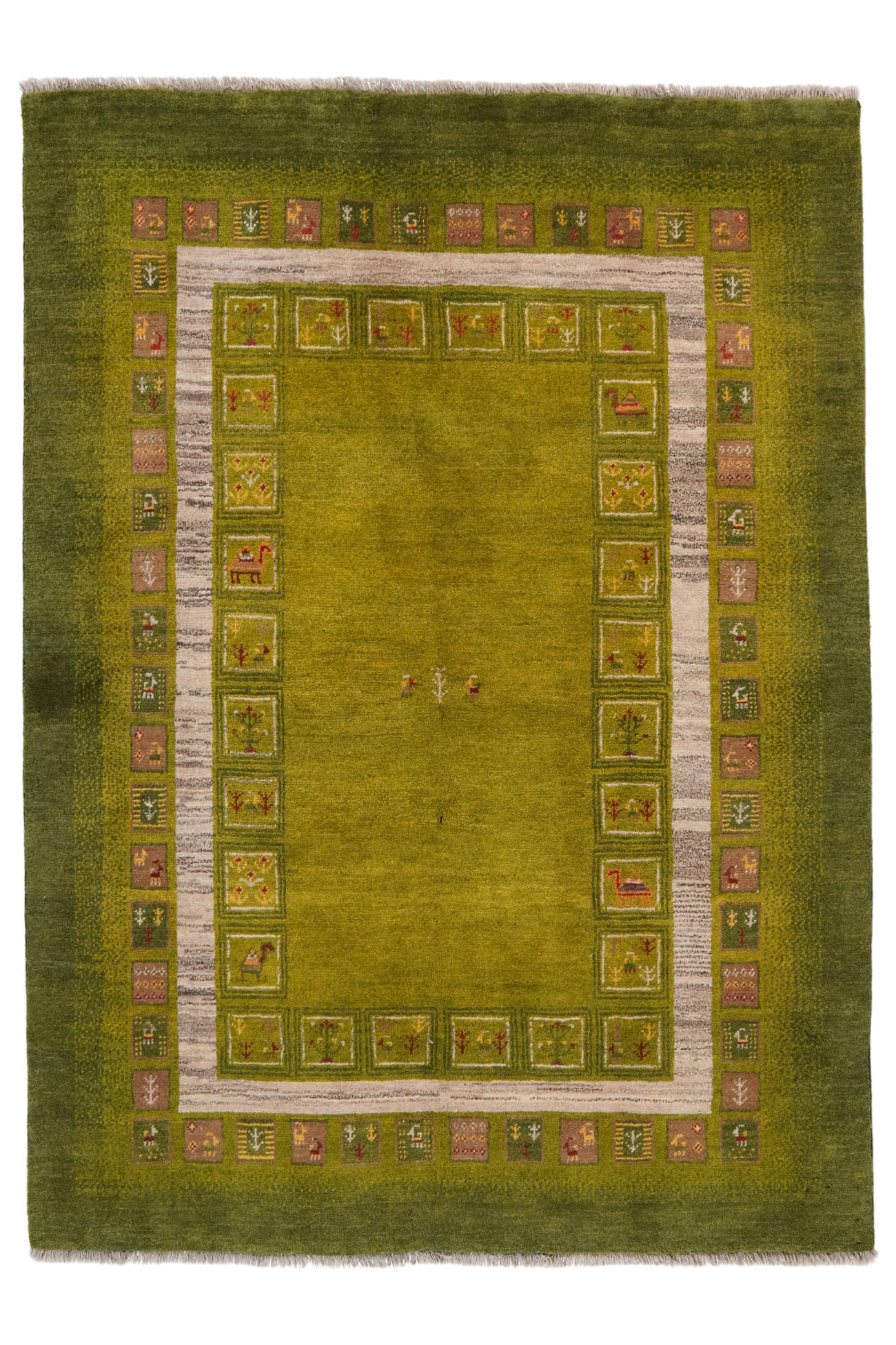 TEPPICH Rizbaf Grün 200/151 cm Schurwolle - Grün, Textil (151/200cm) - Looma
