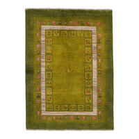 TEPPICH Rizbaf Grün 200/151 cm Schurwolle - Grün, Textil (151/200cm) - Looma