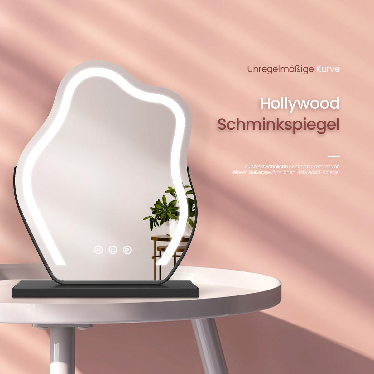 KOSMETIKSPIEGEL Unregelmäßige Form mit Beleuchtung, Schwarz, 43,2/30 cm - Schwarz, Glas (30/12/43.2cm) - EMKE