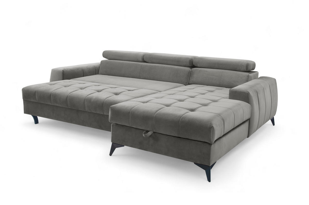 ECKSOFA L Form Arkucio Mini Grau 260/200/95 cm Rechts mit Schlaffunktion - Schwarz/Grau, Textil/Metall (260/200cm) - AX Living