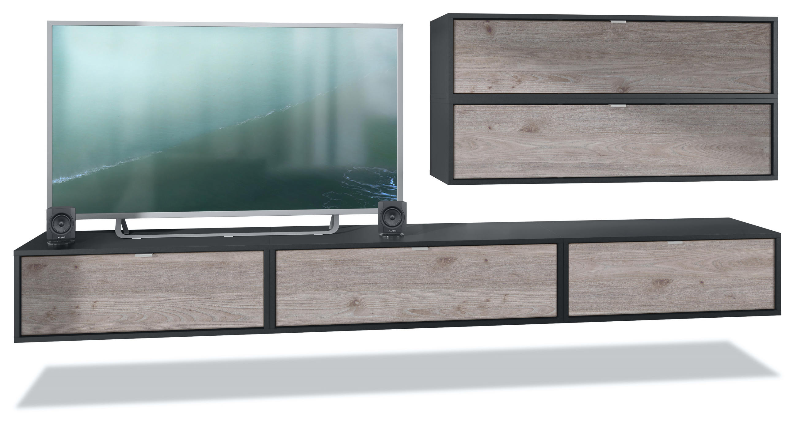 WOHNWAND Lana Fronten in Eiche Nordic - Silbereichenfarben, Holzwerkstoff (260/150/37cm) - Vladon