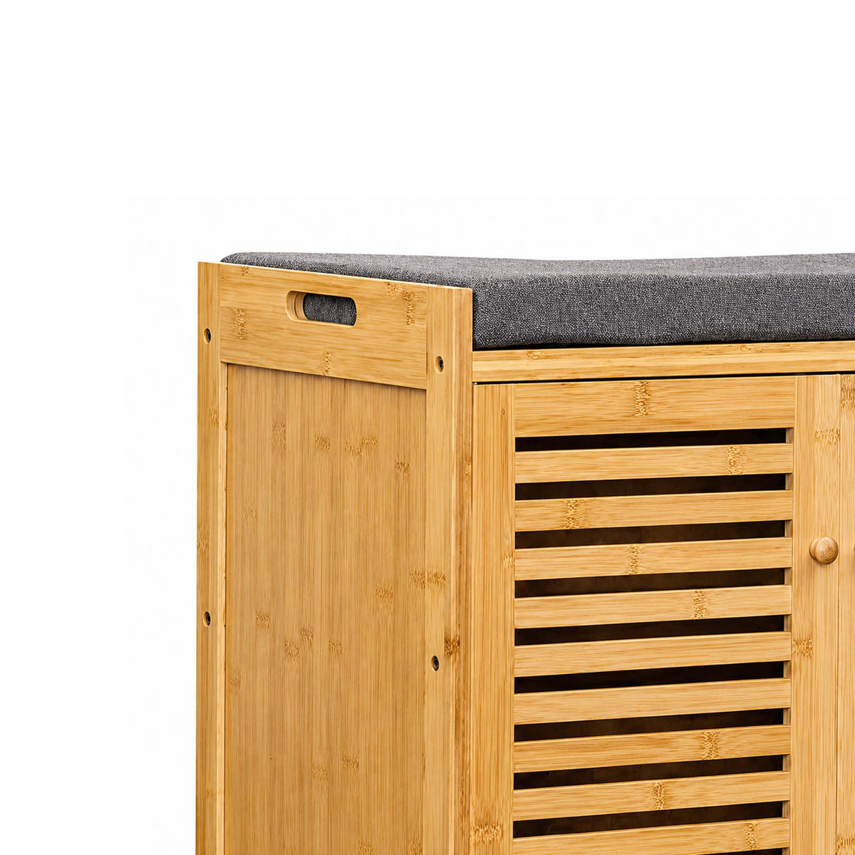 LAVICE Přírodní šedá bambus na boty polstrované sedadlo 50 cm - světle hnědá, dřevo/textil (90/50/35cm) - Relaxdays
