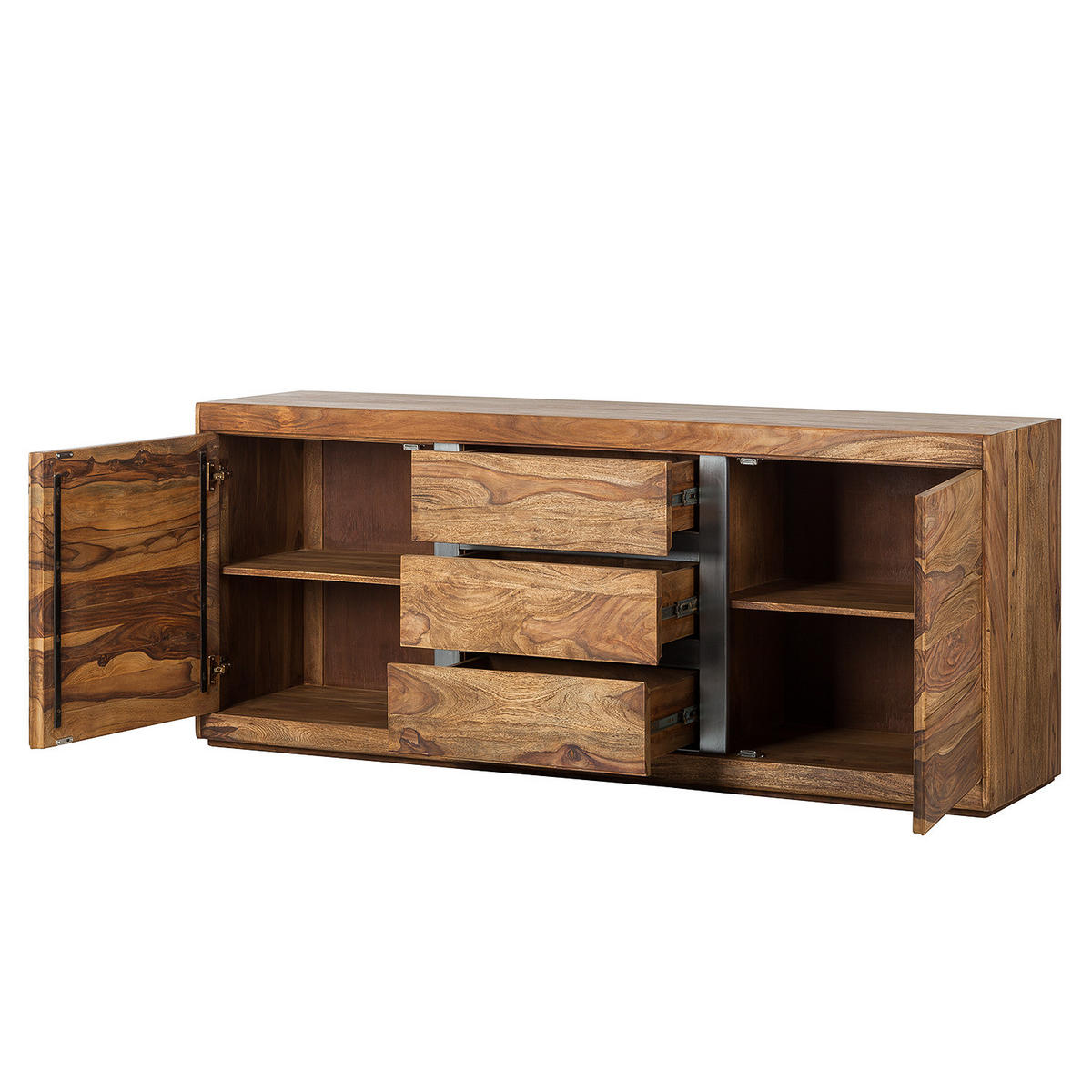 SIDEBOARD - Sheesham massiv - Braun, Holz/Metall (187/77/46cm) - home24