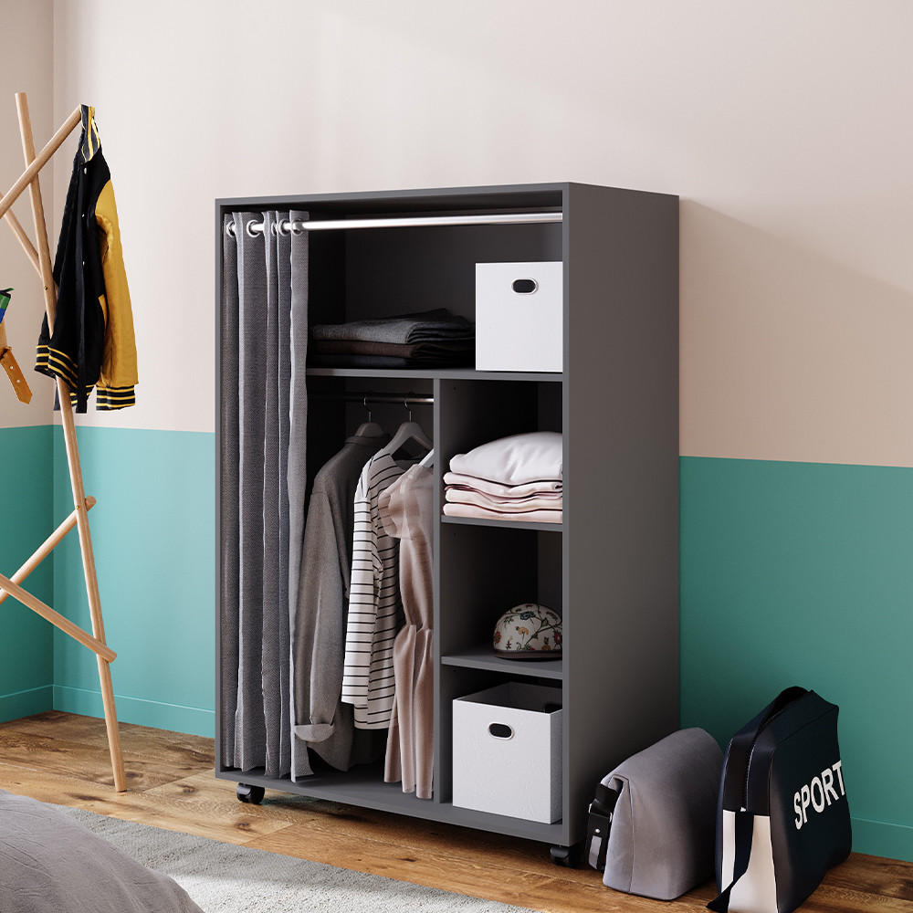 KLEIDERSCHRANK Doros Grau 100 x 146.6 cm mit Rollen - Grau, Holzwerkstoff (100/146.6/50cm) - Vicco