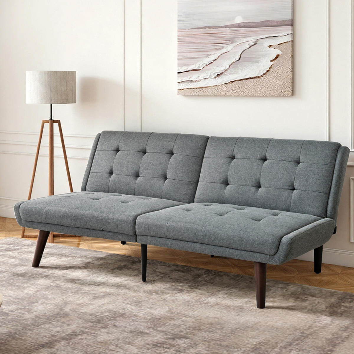 ROZKLÁDACÍ pohovka 146/89 cm šedá z lnu s 5polohovým opěradlem a funkcí lůžka - šedá, textil (51/70/157cm) - OKWISH