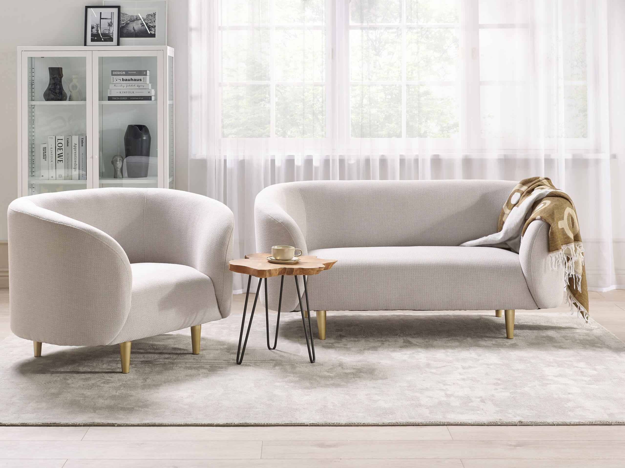3-SITZER SOFA SET Polsterbezug beige/gold Loen - Beige/Goldfarben, Textil (155/79/70cm) - Beliani