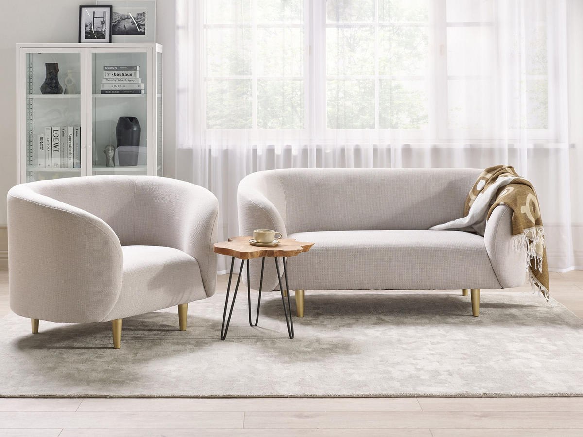 3-SITZER SOFA SET Polsterbezug beige/gold Loen - Beige/Goldfarben, Textil (155/79/70cm) - Beliani