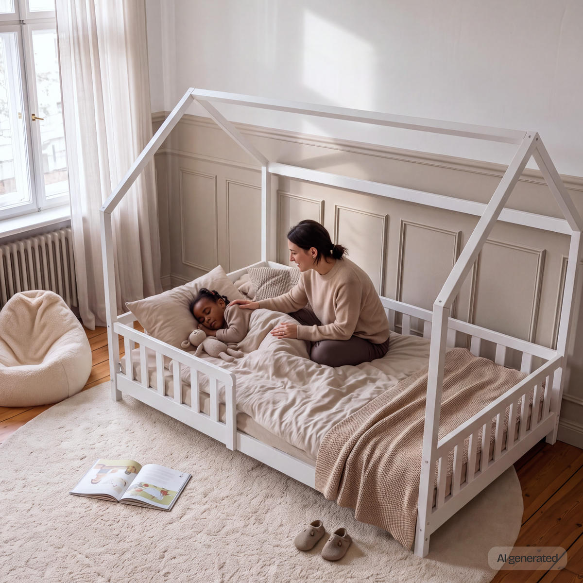 HAUSBETT Hesel - Weiß, Holz (120/200cm) - [en.casa]