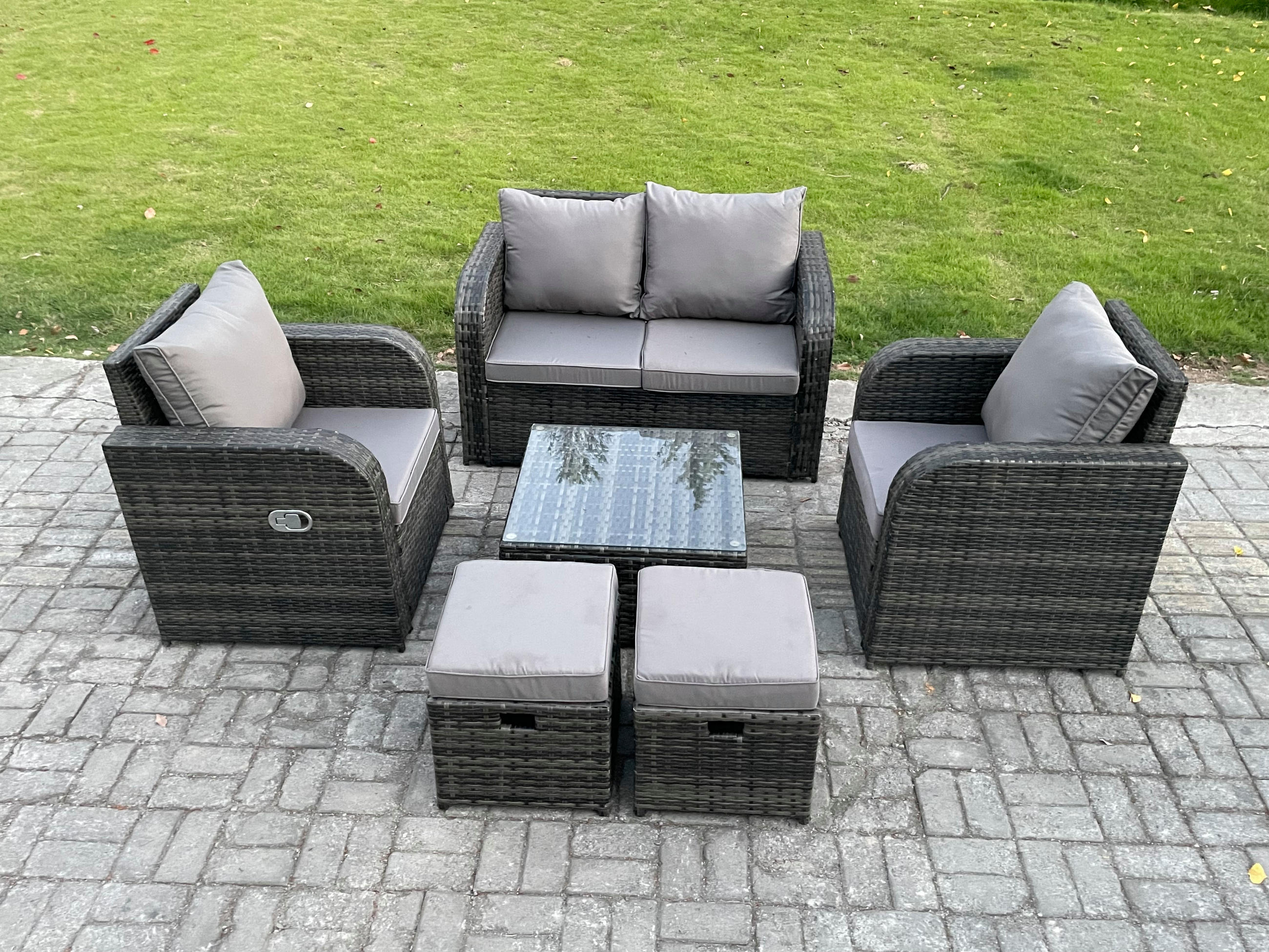 LOUNGESOFA-SET Polyrattan Dunkelgrau 6-Sitzer - Dunkelgrau, Metall - Fimous