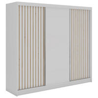 SCHWEBETÜRENSCHRANK mit Lamellen und Schubladen LUMOS - 240 - Weiß und Eiche Artisan - Alufarben/Weiß, Holzwerkstoff/Metall (240/216/61cm) - MKS
