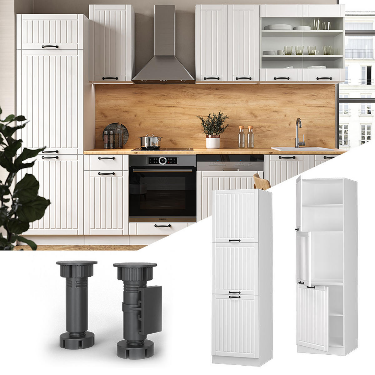 HERDUMBAUSCHRANK Fame-Line Weiß Landhaus 60 cm - Weiß, Holzwerkstoff (60/206.8/58cm) - Vicco