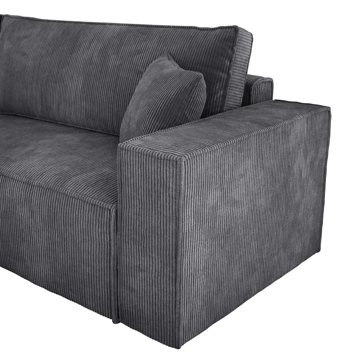 ECKSOFA POSO XL UNIVERSAL, Schlaffunktion und Lattenrost - L-Form, Cord, Federung auf Wellfedern, 274x143x83 cm, Links Grey - Grau, Holz/Textil (277/143cm) - DomoHome