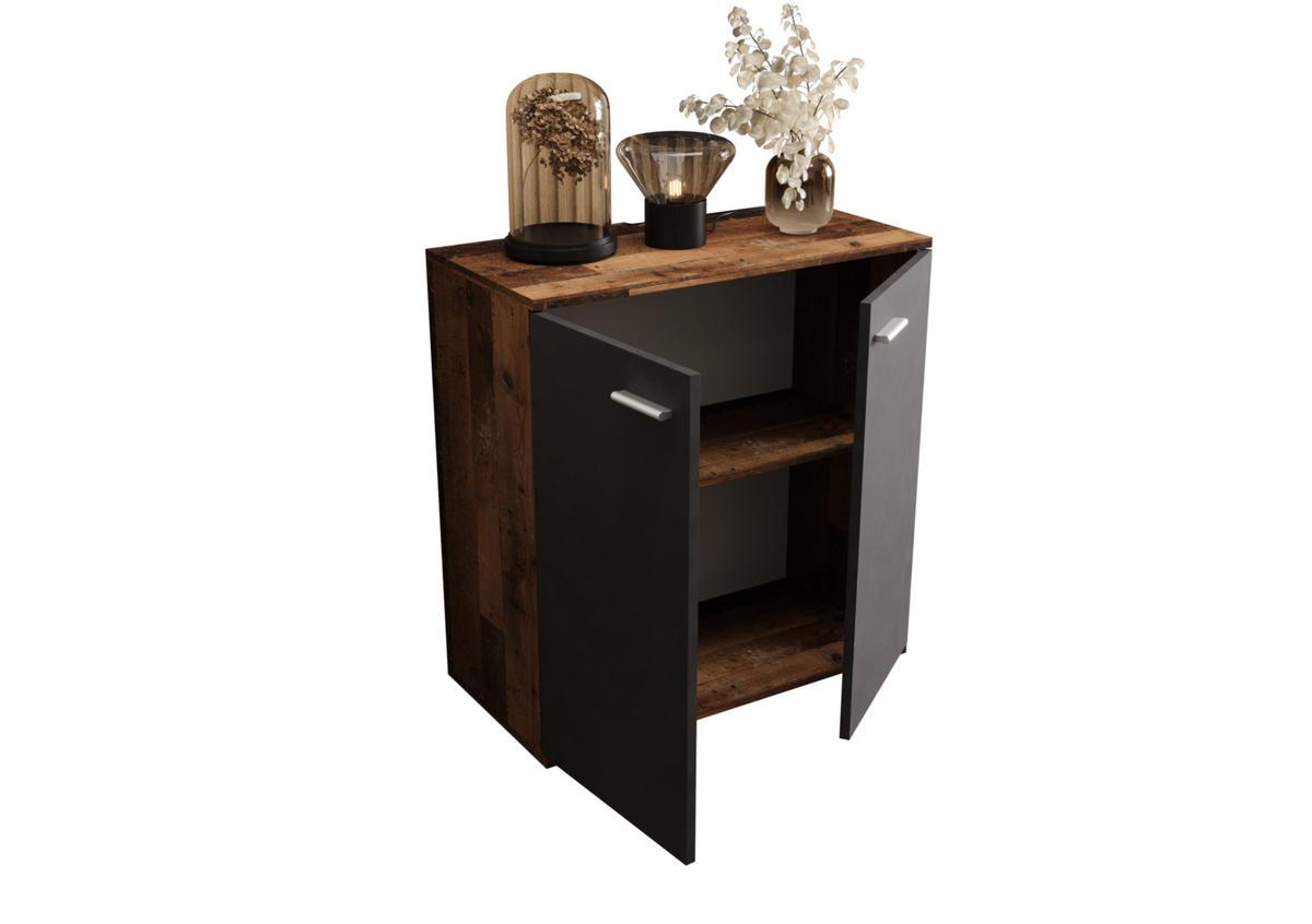 KOMMODE London LMK 2D mit 2 Türen, Sideboard in Farbe: Dunkelbraun|Schwarz, Größe: 71 x 75 x 35 cm - Dunkelbraun/Schwarz, Holzwerkstoff (71/75/35cm) - O-Sofa