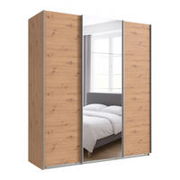 SCHWEBETÜRENSCHRANK 3-türig in Eiche Artisan Dekor, eine Tür mit Spiegel, B180/H208/T64 cm / 22513 - Eichefarben/Alufarben, Holzwerkstoff/Metall (180/208/64cm) - luma-home