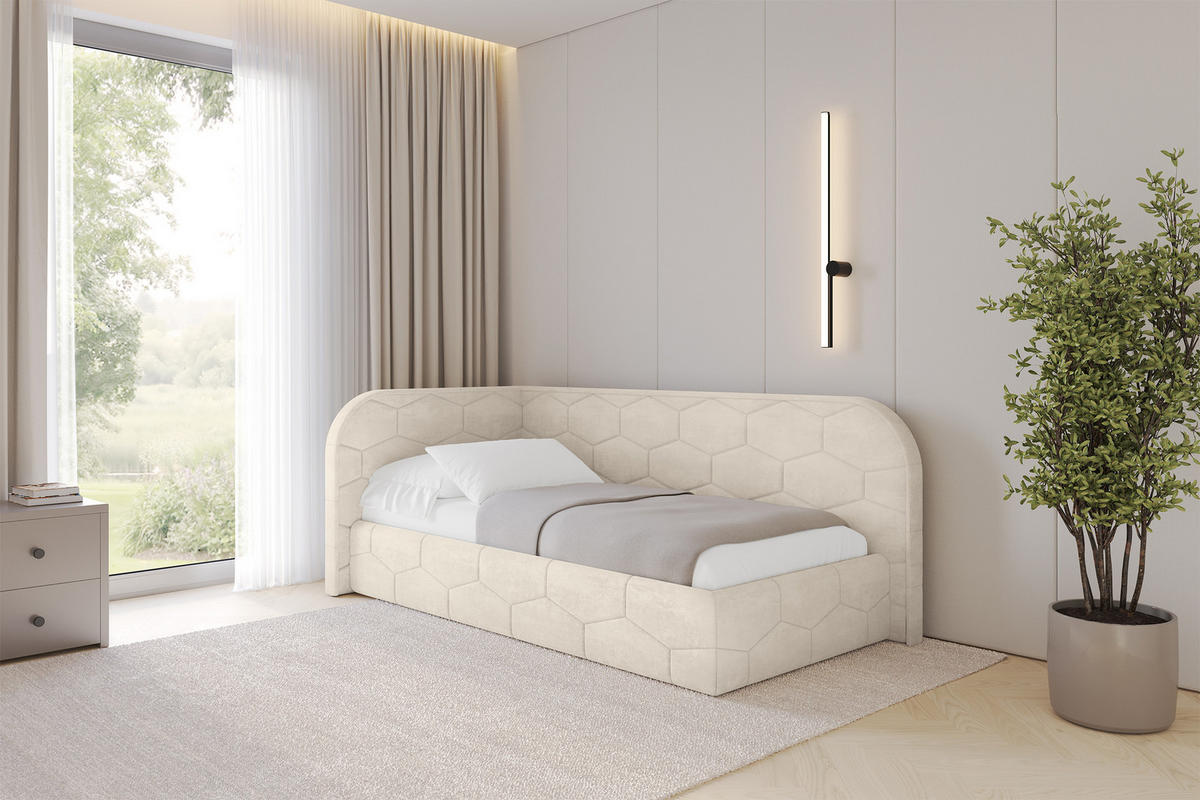EINZELLBETT Jugendbett mit Bettkasten und Matratze H3/H4, Rechts - JAXY 90x200 Beige - Naturfarben, Holzwerkstoff/Textil (90/200cm) - ALTDECOR