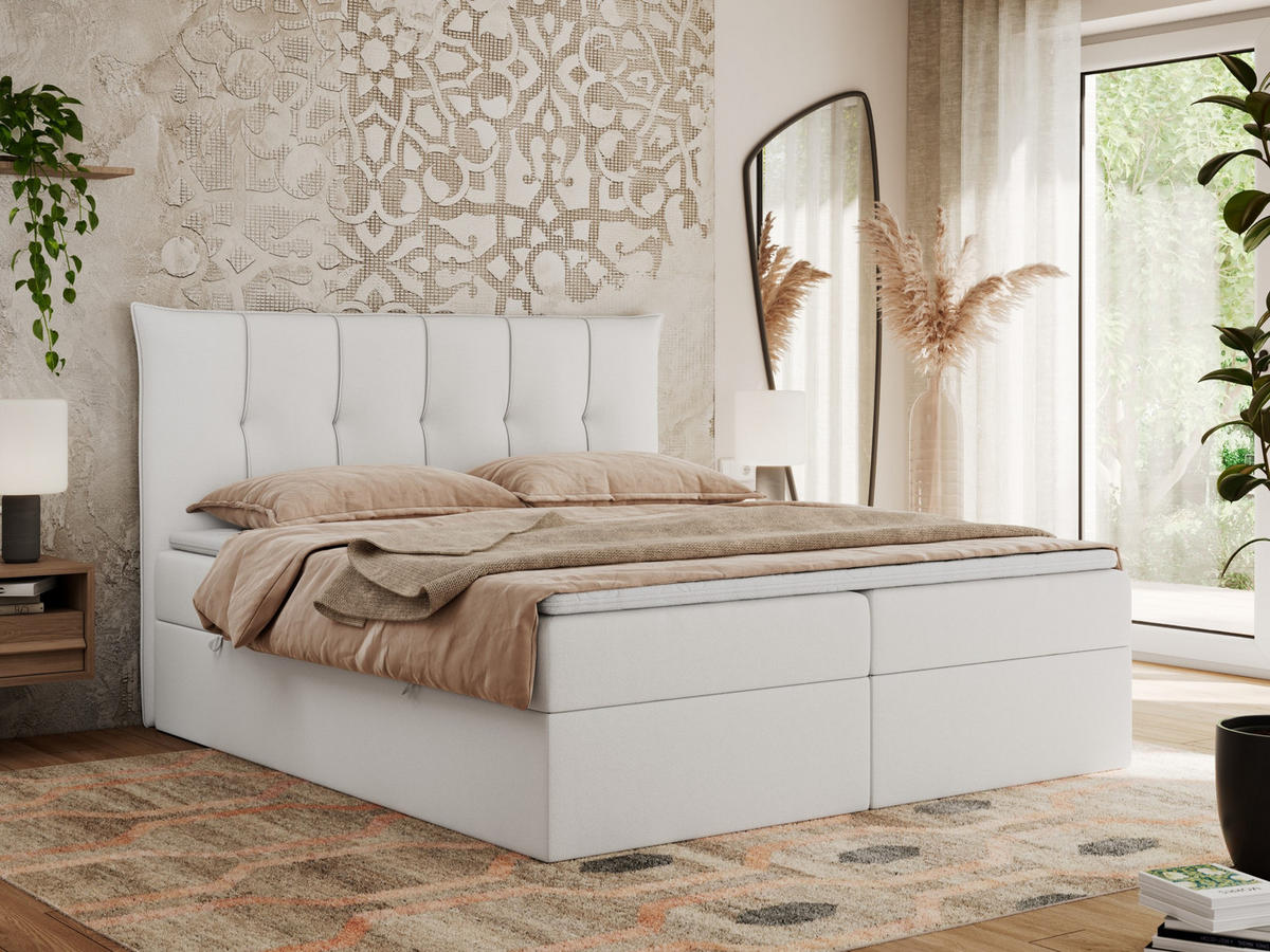 BOXBETT PREMIUM 10 160/200 Weiß Kunstleder - H3 - Weiß, Holz/Textil (160/200cm) - MKS