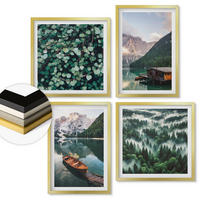 WANDBILDER 4er Set - 50x50 cm & 40x60 cm Goldrahmen - Nebel auf dem Bergsee, Bootsfahrten, Nebel - Goldfarben, Kunststoff (50/50cm) - ArtPrintCave