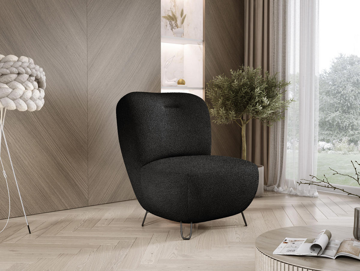 SESSEL LUIS, Skandinavischer Stil – Freistehend, 82×56×82 cm, HELLGRAU - Hellgrau/Schwarz, Holz/Textil (82/82/66cm) - DomoHome