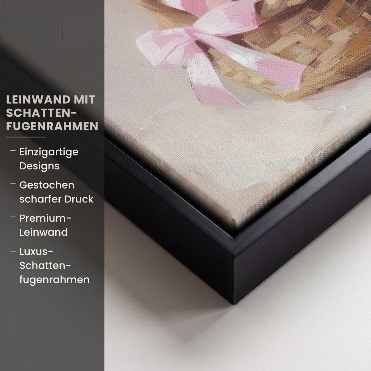LEINWAND Bilder mit Rahmen - Korb - Eier - Rosa - 20x20 - Beige, Textil (20/20cm) - MuchoWow