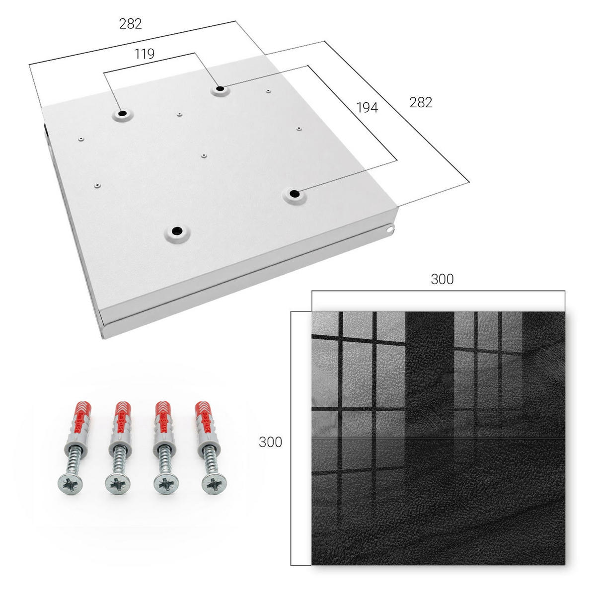 SCHLÜSSELBOX Weiß 30x30 cm – Türöffnung nach rechts - Elegantes Weiß - Schwarz, Metall (30/30/5cm) - TULUP