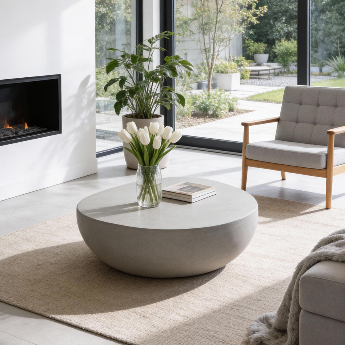COUCHTISCH IKARIA aus Zement 107 x 100 x 41 cm - Grau, Naturmaterialien (107/100/41cm) - Elementi