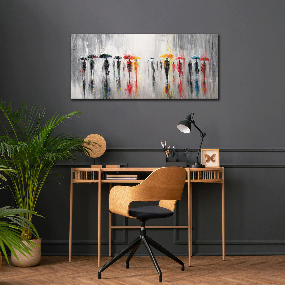 GEMÄLDE Bunte Schirme auf Keilrahmen 115x50 cm - Grau, Holz (115/50cm) - YS-art gallery
