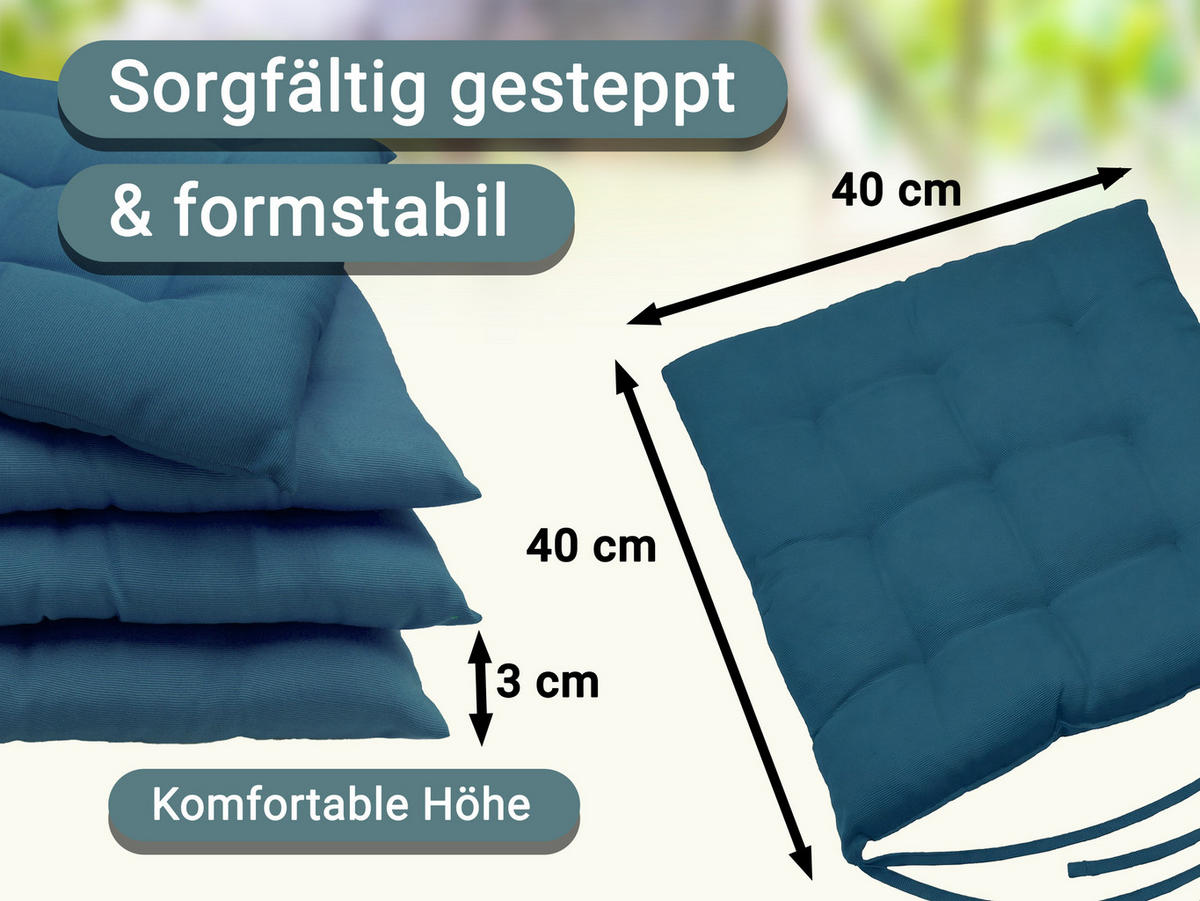STUHLKISSEN, 4er-Set, 40x40 cm, Blau - Türkis, Textil (40/40/3cm) - Zollner