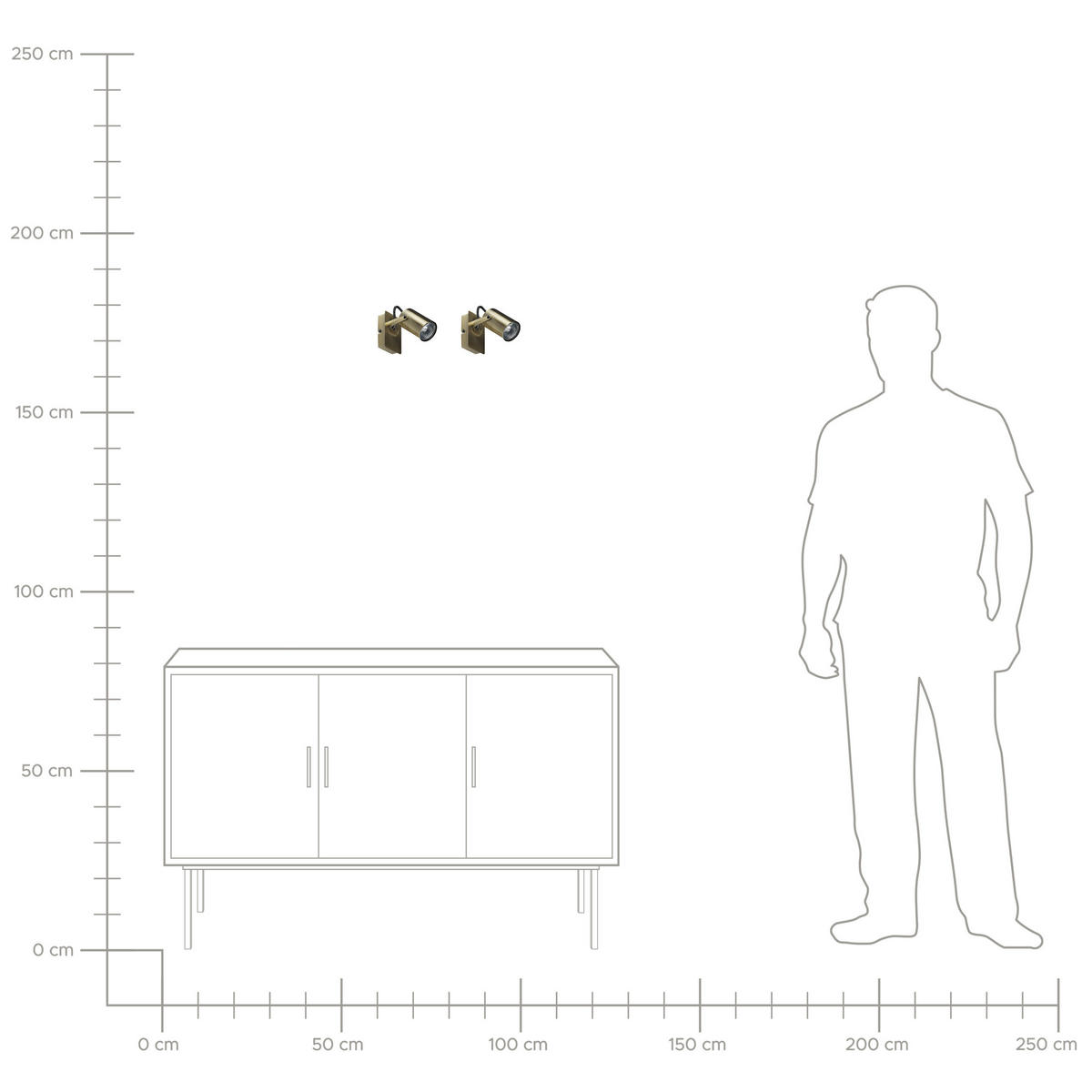WANDLEUCHTE 2er-Set Klip 7/10/15 cm - Messingfarben, Metall (10/15/7cm) - Beliani