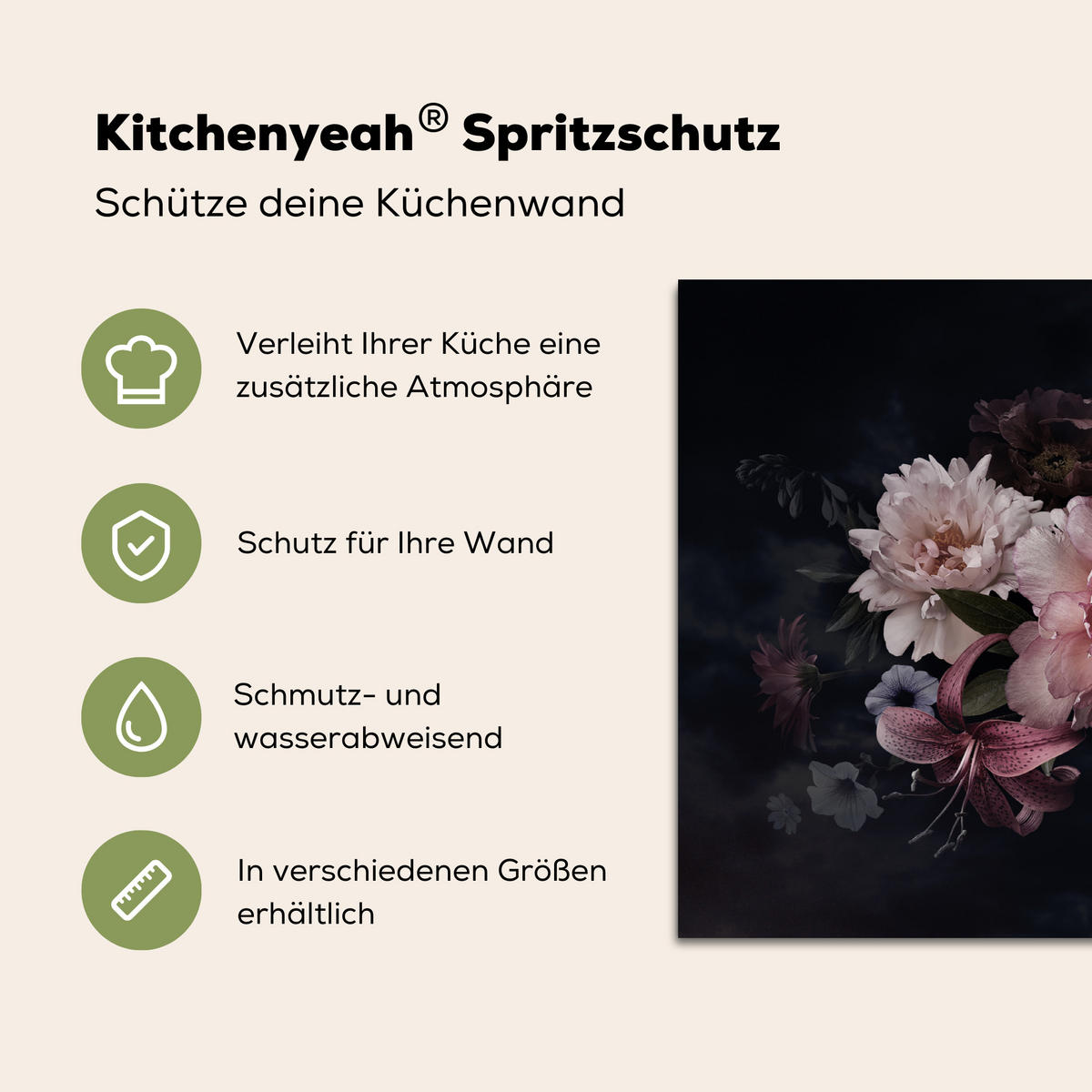 SPRITZSCHUTZ KÜCHE Blumen - Vintage - Pastell - Rosa - Weiß 90x60 cm - Altrosa, Metall (90/0.3/60cm) - MuchoWow