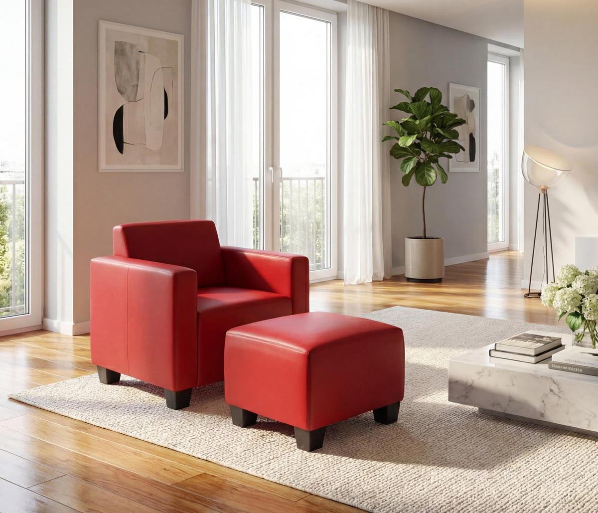 SESSEL MIT OTTOMANE Rot - Rot, Textil (82/76/72cm) - MCW