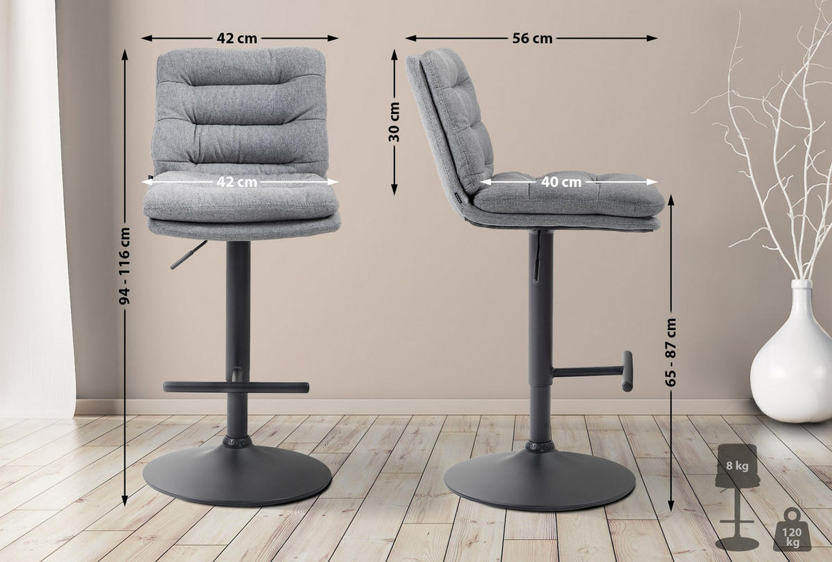 BARHOCKER 2er Set Diamant Stoff schwarz grau - Schwarz/Grau, Textil/Metall (42/116/56cm) - TPFLiving