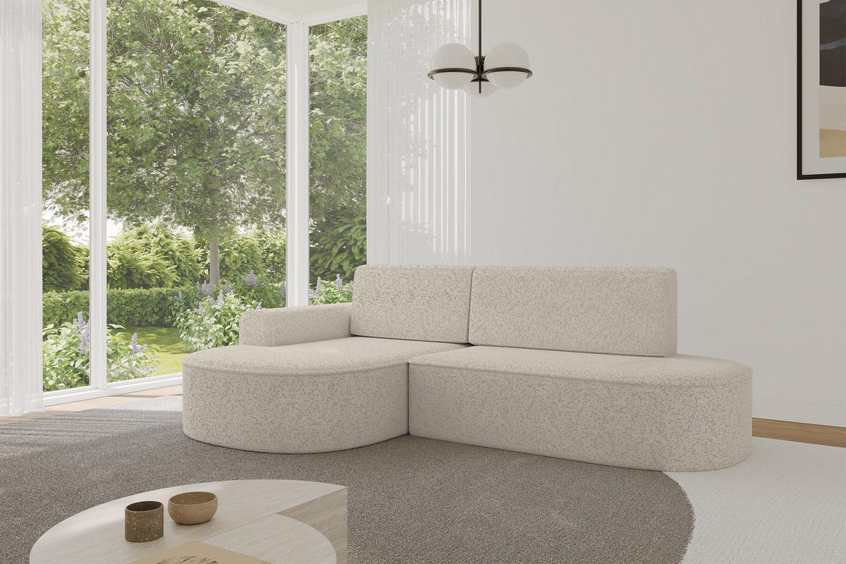 ECKSOFA mit Schlaffunktion und Bettkasten Ottomane Links MARI-L1-S - 283x167x73 cm Beige Tissu - Beige/Schwarz, Holzwerkstoff/Kunststoff (283/167cm) - ALTDECOR