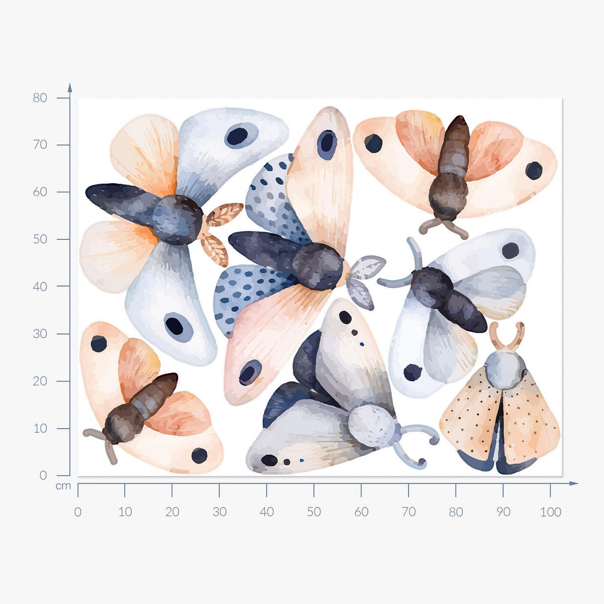 WANDAUFKLEBER 80x103cm - Pastellfarbene Motten-Insekten - Multicolor, Kunststoff (80/103/0.1cm) - Wallfluent