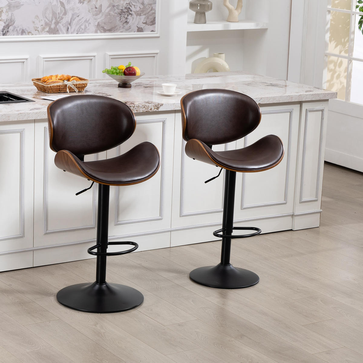 BARHOCKER,DREHSTUHL,RATTAN 360° drehbar2er-Set,Braun - Braun, Metall (50/93/51cm) - LVHOM