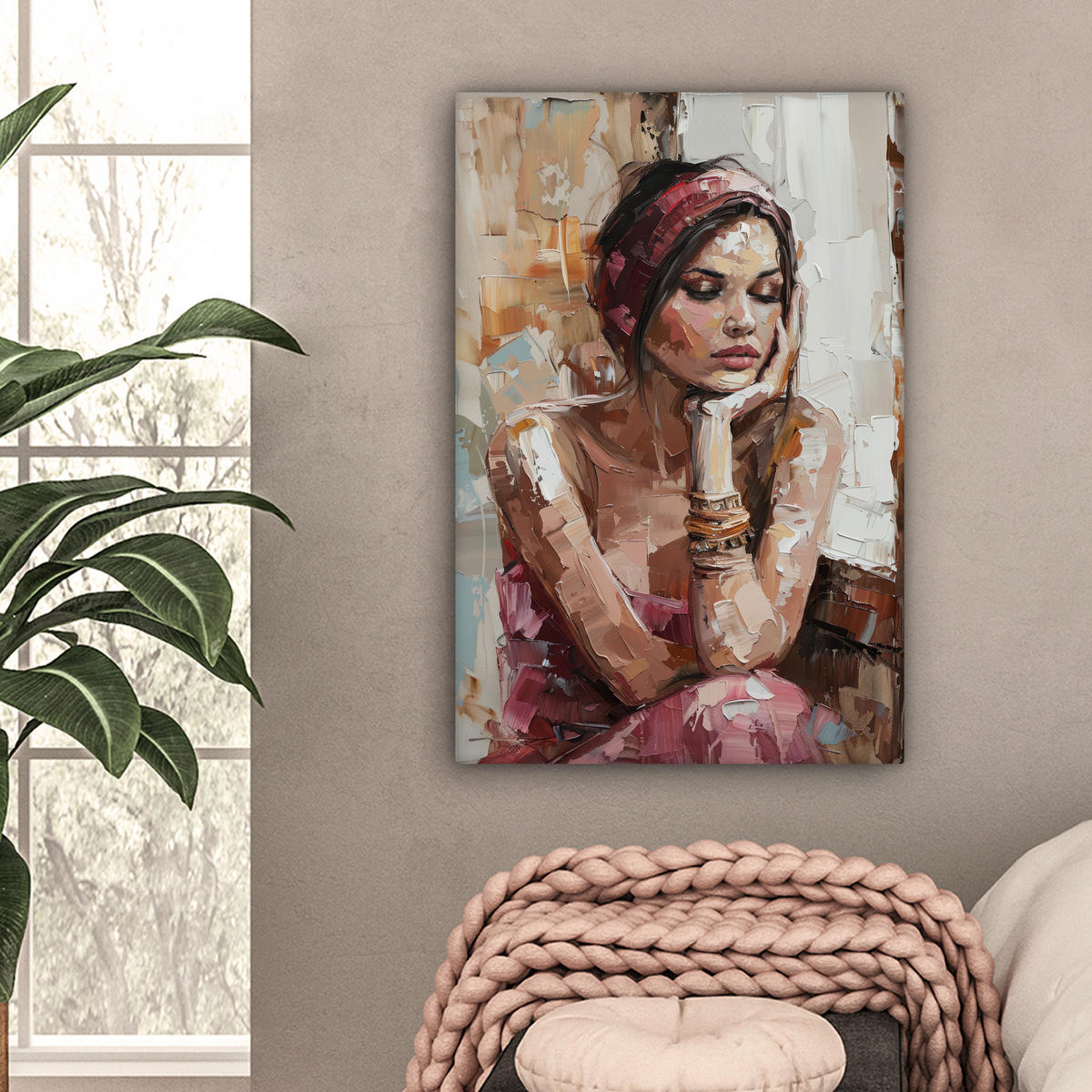 LEINWANDBILD Frau - Lackierung - Porträt - Modern Wanddeko 40x60 cm - Altrosa, Textil (40/60cm) - MuchoWow