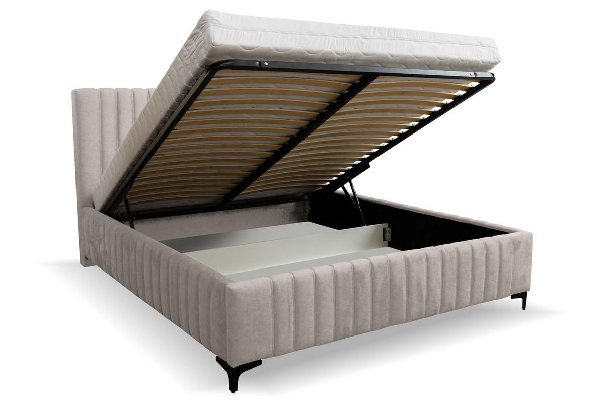 POLSTERBETT QUANT mit Bettkasten Velour Stoff 180 x 200 cm - Beige, Holzwerkstoff (180/200cm) - VENASI MÖBEL