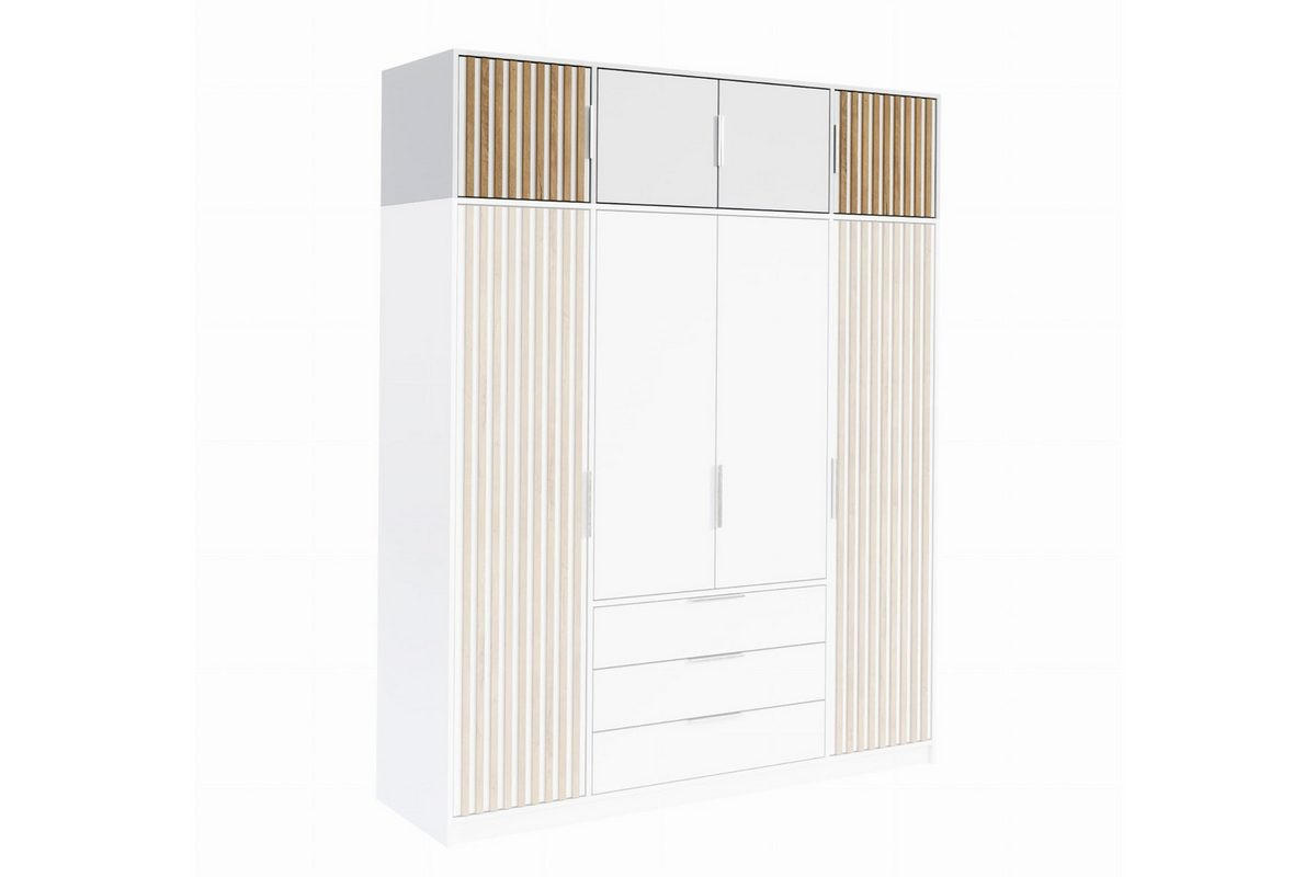 DREHTÜRENSCHRANK LABOO LUX 196/200/58 cm in Weiß mit Lamellen und Aufsatz - Weiß, Holzwerkstoff (196/245/58cm) - Deine Möbel 24