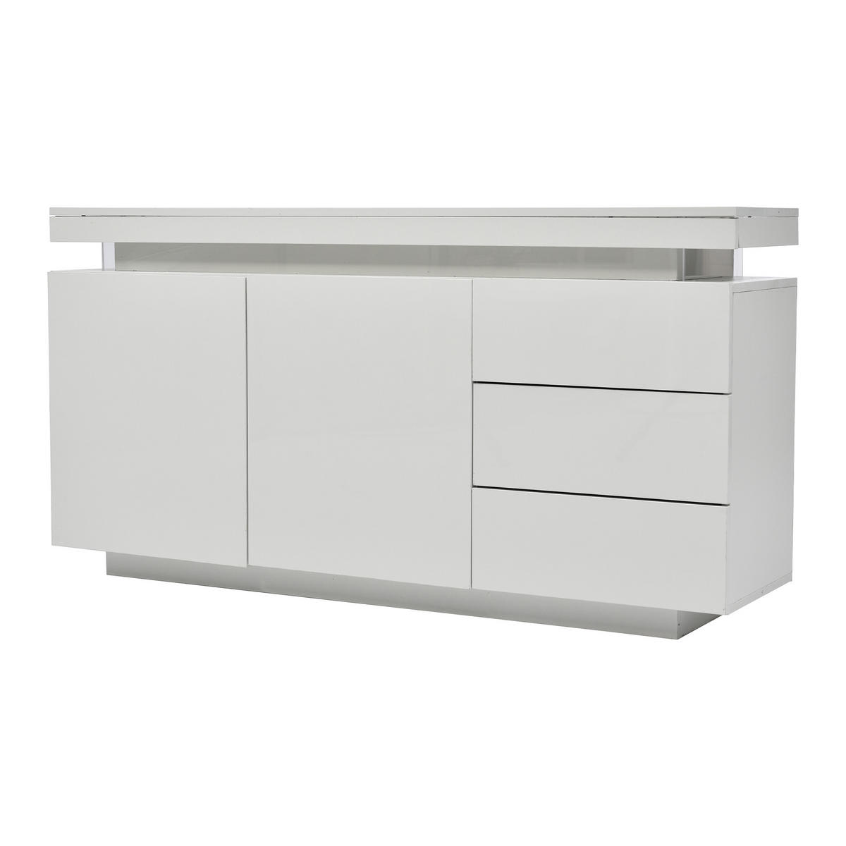 SIDEBOARD LED Weiß Hochglanz 2 Türen 3 Schubladen 140x35x72.5cm - Weiß, Holzwerkstoff (38/72/140cm) - FLIEKS