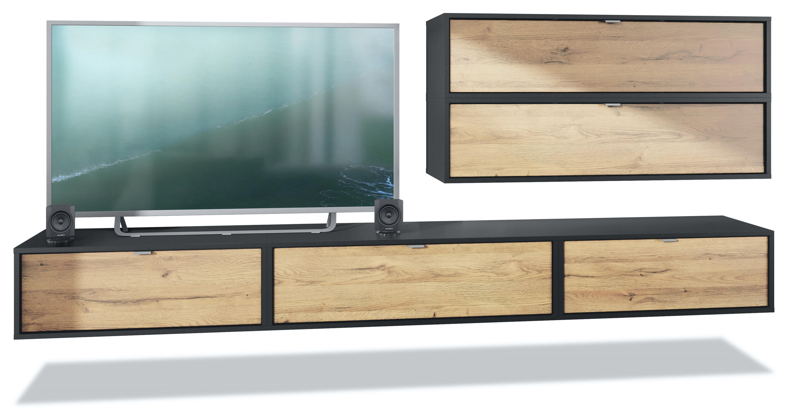 WOHNWAND Lana Fronten in Eiche Natur - Eichefarben, Holzwerkstoff (260/150/37cm) - Vladon
