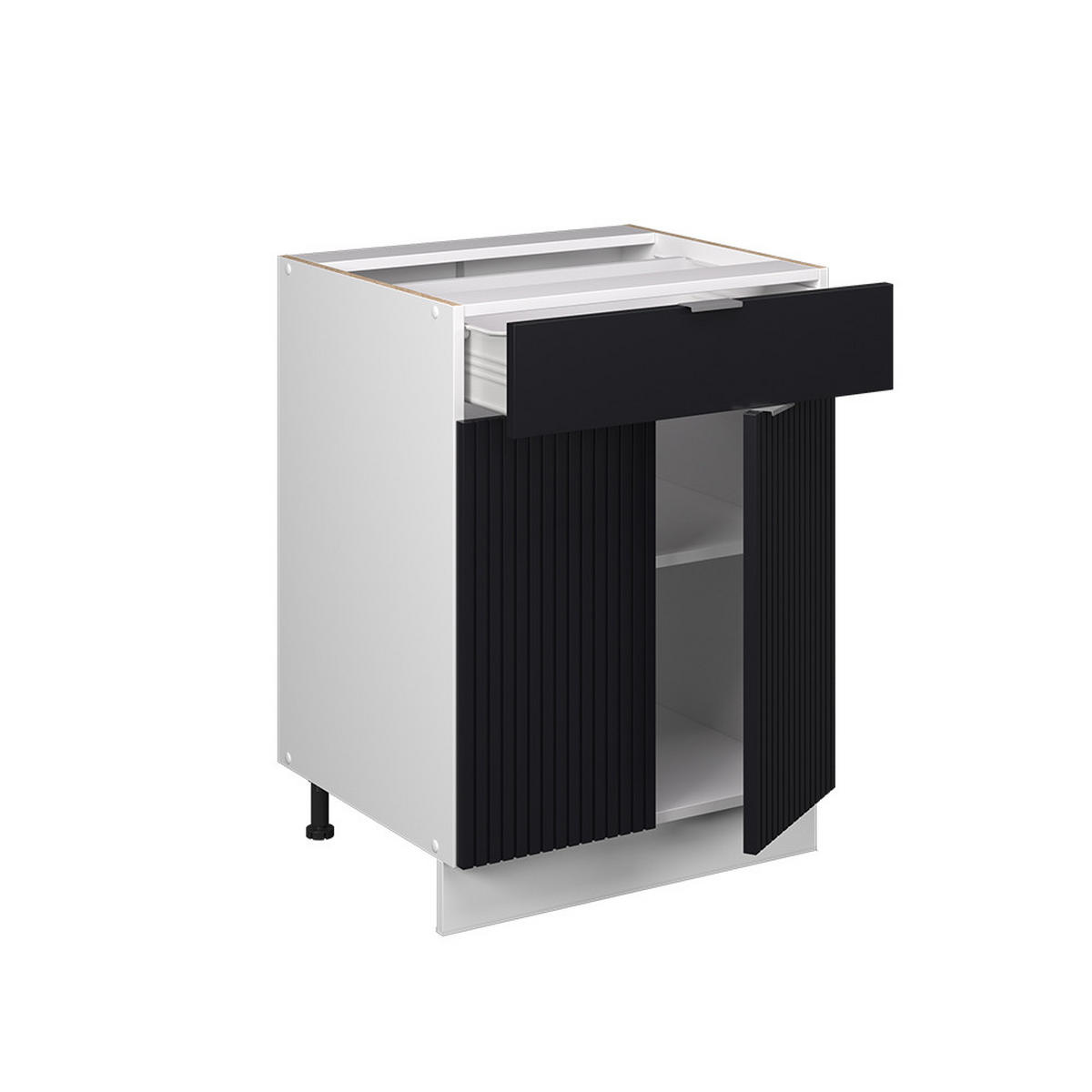 KÜCHENUNTERSCHRANK Fame-Line, Schwarz gestreift, 60 cm mit Schublade, AP Eiche - Schwarz/Weiß, Holzwerkstoff (60/82/60cm) - Vicco
