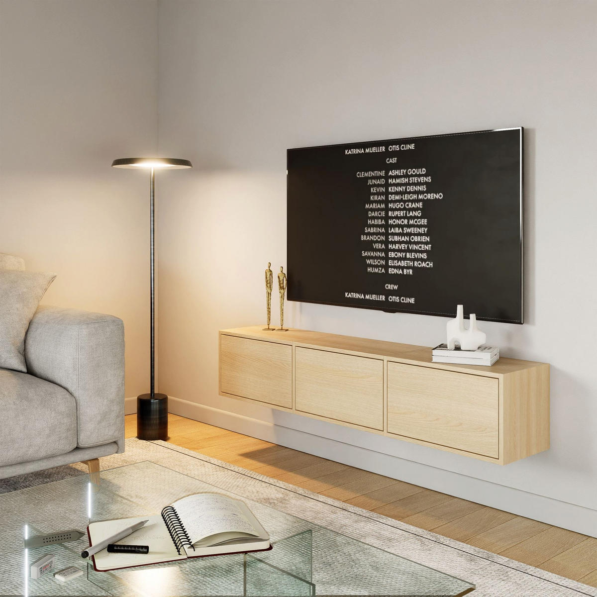 TV-LOWBOARD Framme hängend, 3 Klappen, Eiche, 150/30/30 cm - Beige, Holzwerkstoff (150.1/30/30cm) - Selsey